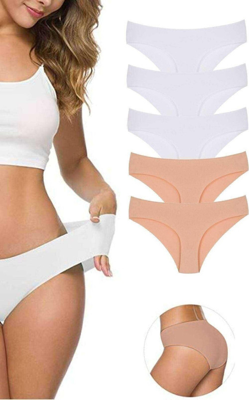 Kadın Lazer Kesim Dikişsiz Esnek Iz Yapmayan Toparlayıcı 5'Li 5 Adet Külot Beyaz - Ten L