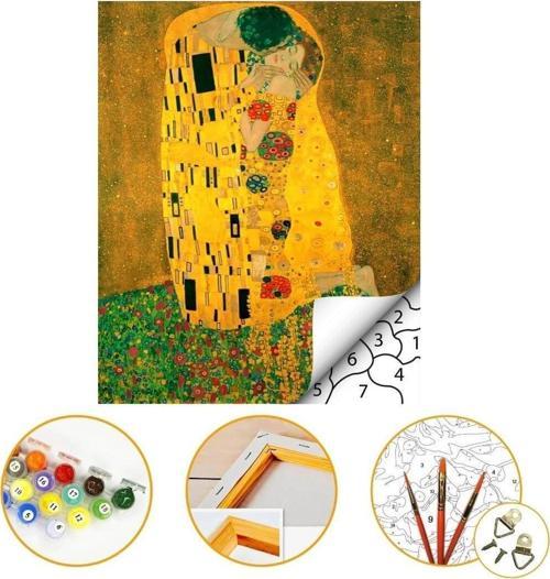 Gustav Klimt - Öpücük - Sayılarla Boyama Seti Kasnaklı 40x50cm Boyalar ve Fırçalar Dahil