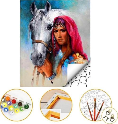 Remzi İren - Atlı Kız - Sayılarla Boyama Seti Kasnaklı 40x50cm Boyalar ve Fırçalar Dahil