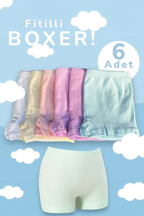 6'Lı Fitilli Kız Cocuk Pastel Renk Pamuklu Boxer Pastel 11-12 Yaş