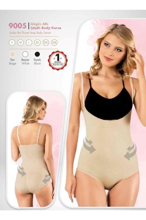 9005 Göğüs Altı Çıtçıtlı Body Korse Beyaz S
