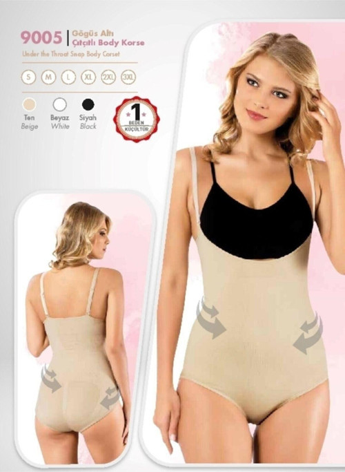 9005 Göğüs Altı Çıtçıtlı Body Korse Beyaz S