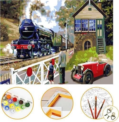 Tren İstasyonu - Sayılarla Boyama Hobi Seti 40x50cm Çerçeveli Boyalar ve Fırçalar Dahil