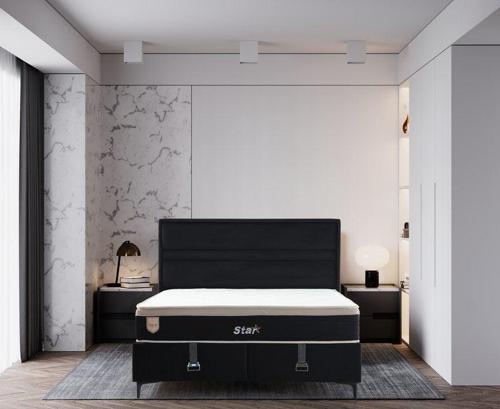 Star Baza Başlık Yatak Seti Siyah Ayak - Anka19 90x190