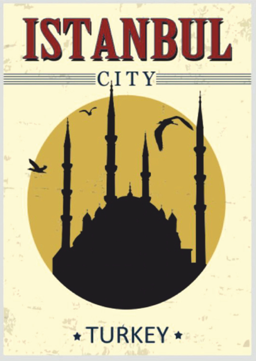 Istanbul City Silüetli Türkiye Temalı Ahşap Retro Poster Tablo
