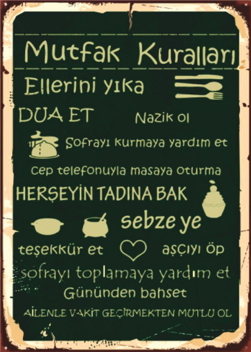 Retro Mutfak Kuralları Temalı Ahşap Poster Tablo