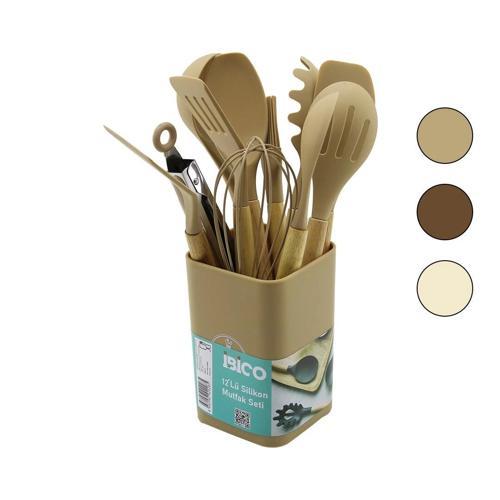 11PCS+KOVA SİLİKON MUTFAK SETİ BAMBU SAP 3-KAŞIK- 3-SPATULA- 1-KEVGİR- 1-KEPÇE- 1-MAŞA- 1-ÇRPC- 1-FR
