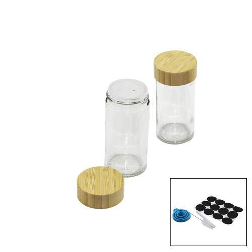 12 PCS TAKIM YUVARLAK CAM BAHARATLIK - TUZLUK BAMBU KAPAKLI (5365)