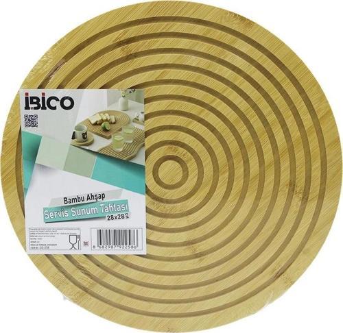 YUVARLAK ÇAP: 28CM ÇİFT TARAFLI= DÜZ - KANALLI AHŞAP BAMBU SERVİS SUNUM TAHTASI TEPSİ (5365)