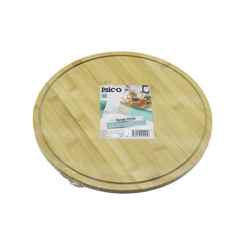 YUVARLAK DÖNER TABLALI AHŞAP BAMBU SUNUM TEPSİSİ TAHTASI =29.7CM - MİNİ SOFRA KANALLI KENAR (5365)