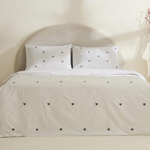 Amour Mio %100 Pamuk Çift Kişilik Nakışlı Nevresim Takımı Beyaz