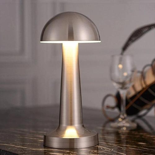 Mantar Model Silver Renk Şarjlı Dokunmatik 3 Renkli LED Masa Lambası (5365)