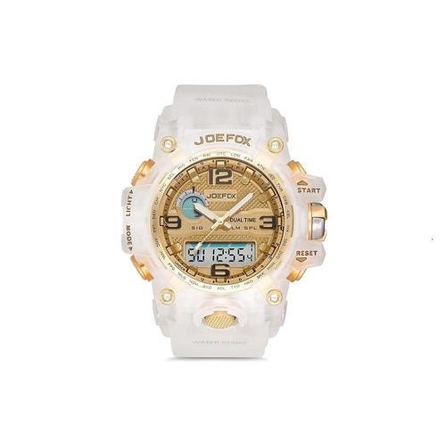 Analog-Dijital Spor Kol Saati, Şeffaf-Altın Kadran, 45mm, LED Ekranlı, Su Geçirmez, Kronometre ve Alarm Özellikli,Unisex