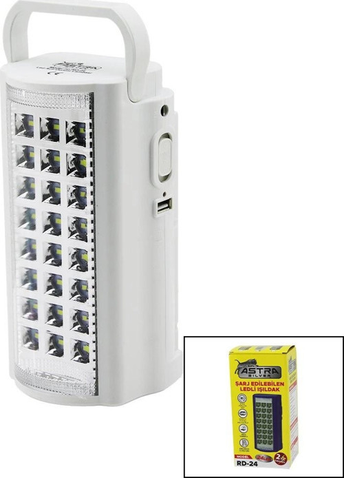 24 LEDFİŞ ŞARJLI - POWERBANKLEDLİ IŞILDAK LAMBA 6V 4.0AH AKÜTAŞIMA KULPLU RD-24 (5365)