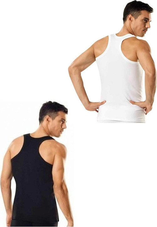Erkek Ribana Sporcu Rambo %100 Pamuk Atlet 6'Lı Paket (3 Beyaz - 3 Siyah) Siyah - Beyaz M