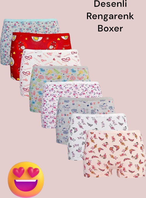 6'Lı Paket Kız Çocuk Desenli Rengarenk Boxer Renkli 9-10 Yaş