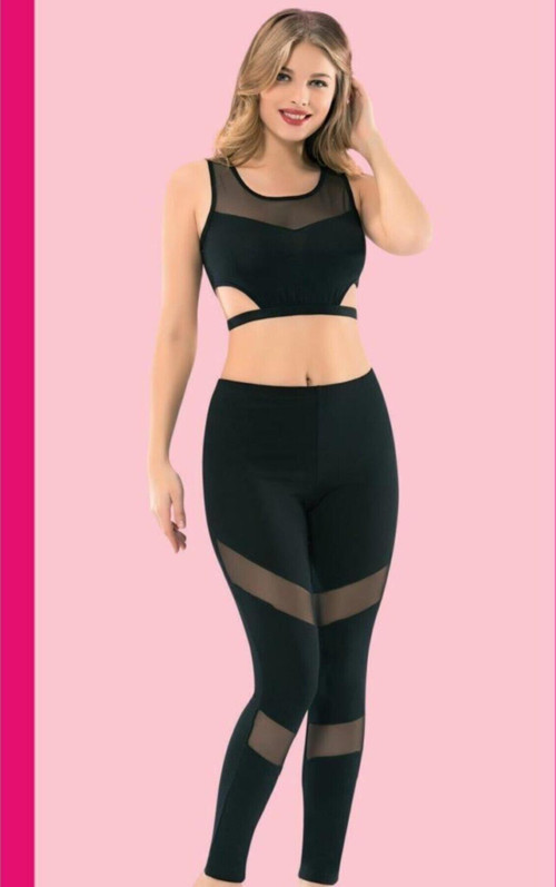 Kadın Tül Detay Pamuklu Tayt Siyah L-Xl