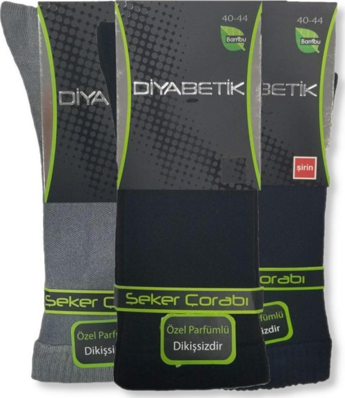 3'Lü Paket Bambu Diabetik Erkek Şeker Çorabı Çok Renkli 40-44