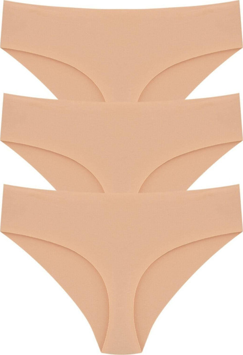 Lazer Kesim Yüksek Bel Külot 3'Lü Paket Ten - Ten S-M