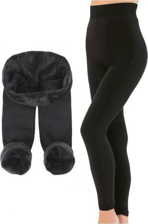 Yüksek Bel Termal Içi Peluş Tayt Siyah L-Xl