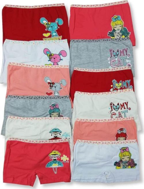 Kız Çocuk Pembe Çok Renkli 12'Li Likralı Baskılı Boxer Çok Renkli 3-4 Yaş