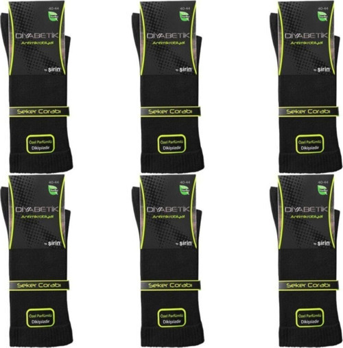Erkek Siyah  Diyabetik Çorap Özel Parfümlü Şeker Çorabı  6 Adet Çok Renkli Standart