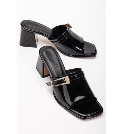 Ziva Siyah Rugan Topuklu Terlik