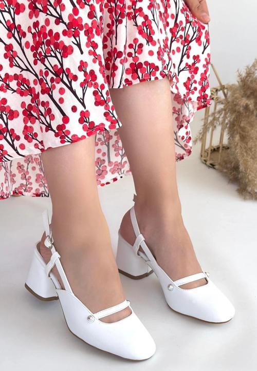 Jecci Beyaz Cilt Topuklu Ayakkabı