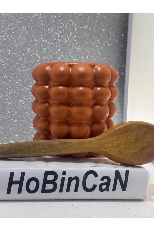 Kiremit Rengi 5 Baloncuklu Kaşıklık Vazo | Beton Vazo Dekorasyon | Dekor Saksı