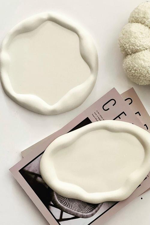 Hobincan Bulut Görünümlü  Ve Oval 2 Li Dekoratif Tabak | Beyaz