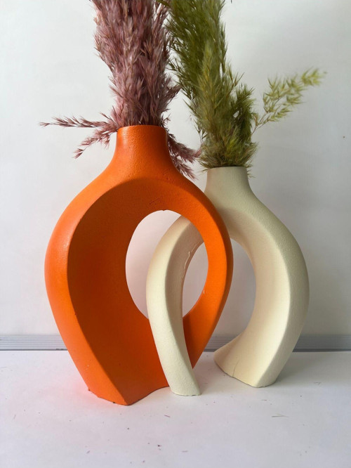 Kiremit Krem Sevgili Vazo 2’Li Set, 22X16&17X14