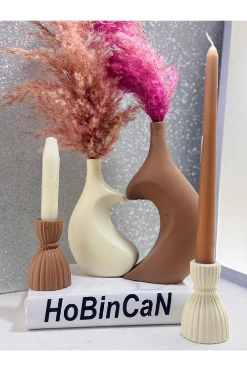 Kalpli Vazo 2'Li Şamdan Tealight Ozel Luks Mumluk Set