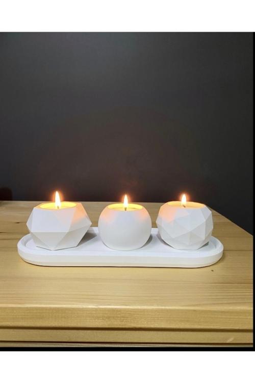 Beton Mumluk Set Tealight Organizer Tepsili