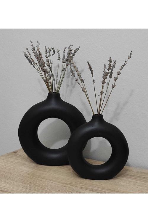 Dekoratif Yuvarlak Vazo 2'Li Set- Obje Renk Siyah Tyc00408519684