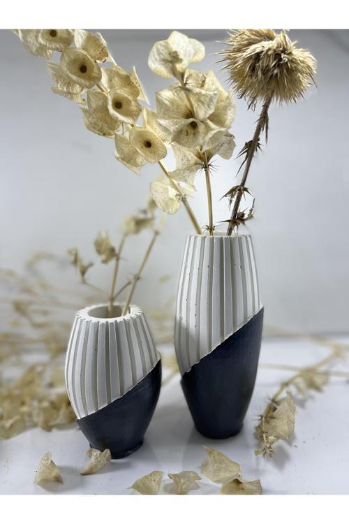 2 Li Siyah Beyaz Vazo Set