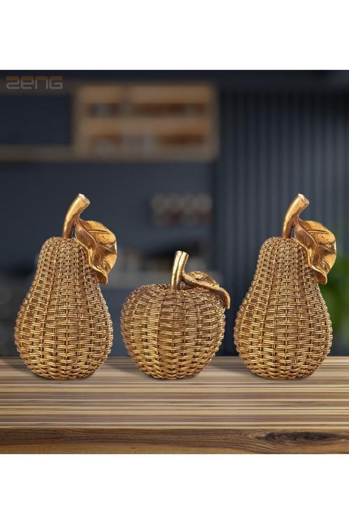 Dekoratif Obje Biblo Elma Armut Obje Set 3'Lü Set