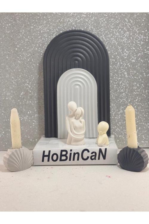 Sevgili Ve Çoçuk Biblolu 2'Li Mumluk Büyük-Küçük Gökkusağı Sunumluk Tabak 6 Parça Lüx Özel Set