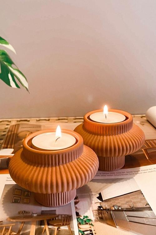 Fiji Terracotta 2 Adet Tealight Mumluk