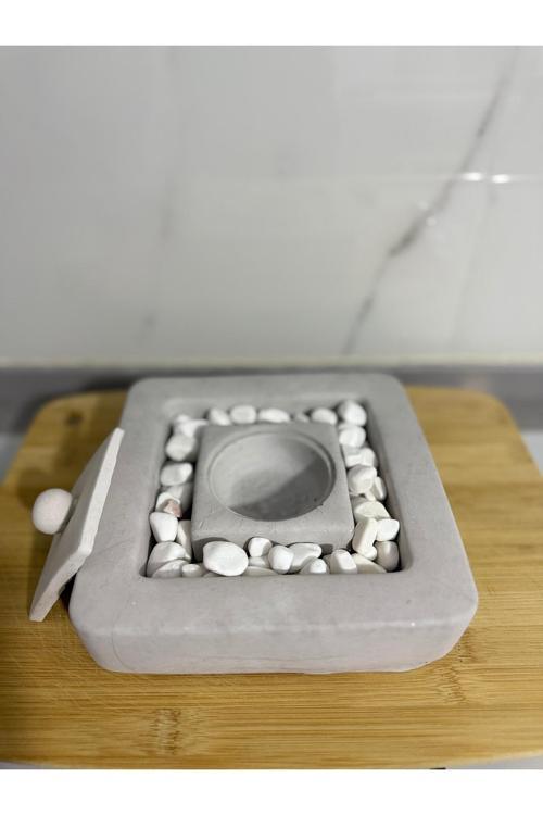 Hobincan beton özel tasarım taş ve  ateş çukuru şömine 100 ml  ateş yakıtı hediyeli Gri