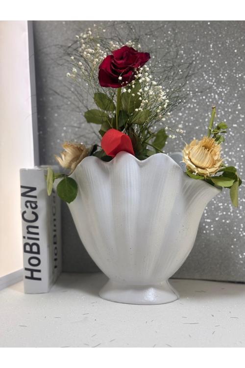 Hobincan özel tasarım istiridye deniz kabuğu  vazo 30 cm 