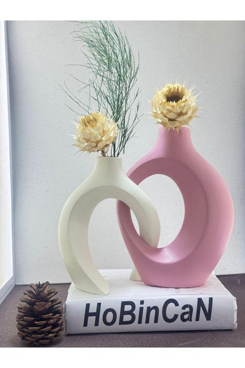 Pembe Krem Sevgili Vazo 2’Li Set