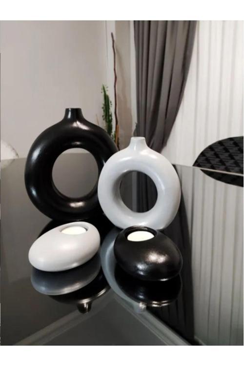 Bohem Halka Vazo Ve Elips Mumluk Seti