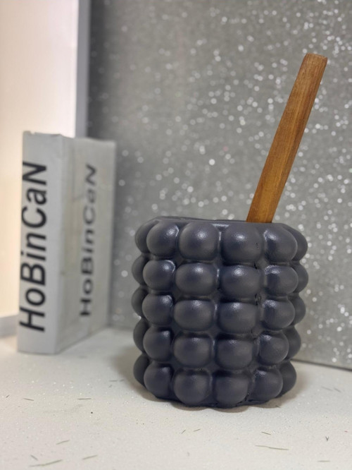 Koyu Gri Rengi 5 Baloncuklu Kaşıklık Vazo | Beton Vazo Dekorasyon | Dekor Saksı