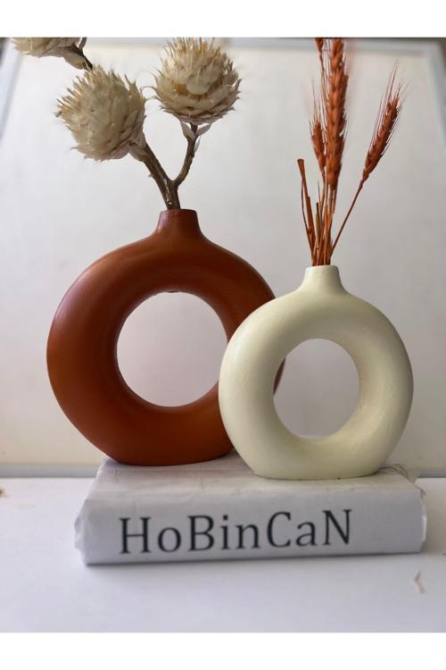 Kiremit-Krem Halka Vazo