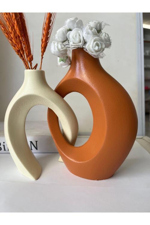 Kiremit Krem Sevgili Vazo 2’Li Set