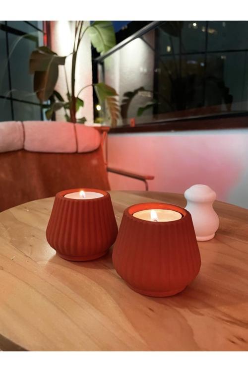 Liny 2'Li Terracotta Tealight Mumluk.