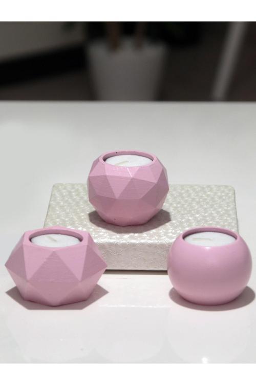 Tealight Beton Mumluk Set 3 Lü Soft Pembe