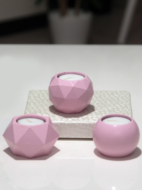 Tealight Beton Mumluk Set 3 Lü Soft Pembe