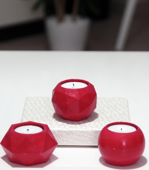 Tealight Beton Mumluk Set 3 Lü Kırmızı Tyc00602022411