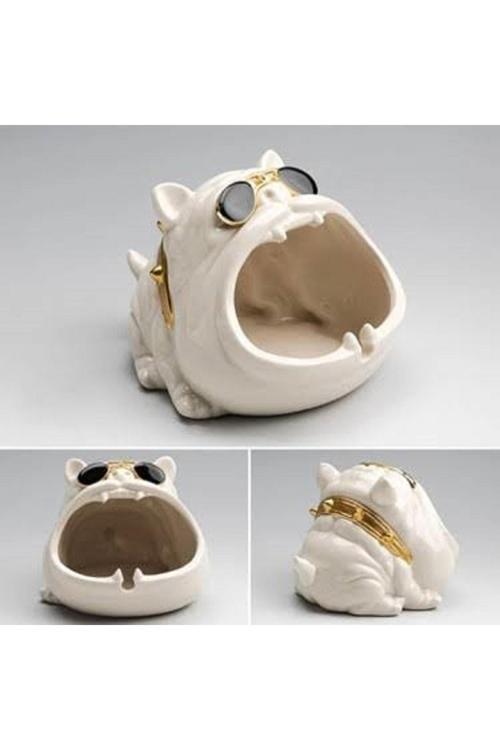 Bulldog Figürlü Beyaz Dekoratif Kültablası Biblo Masaüstü Ev Ofis Dekorasyon Küllük